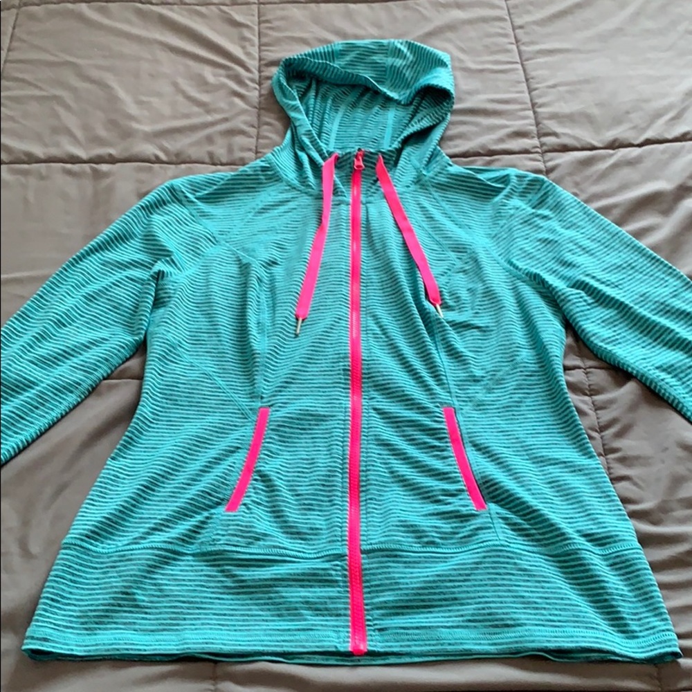 Aqua and hot pink activewear jacket size L
